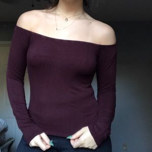 Off the shoulder burgundy shirt